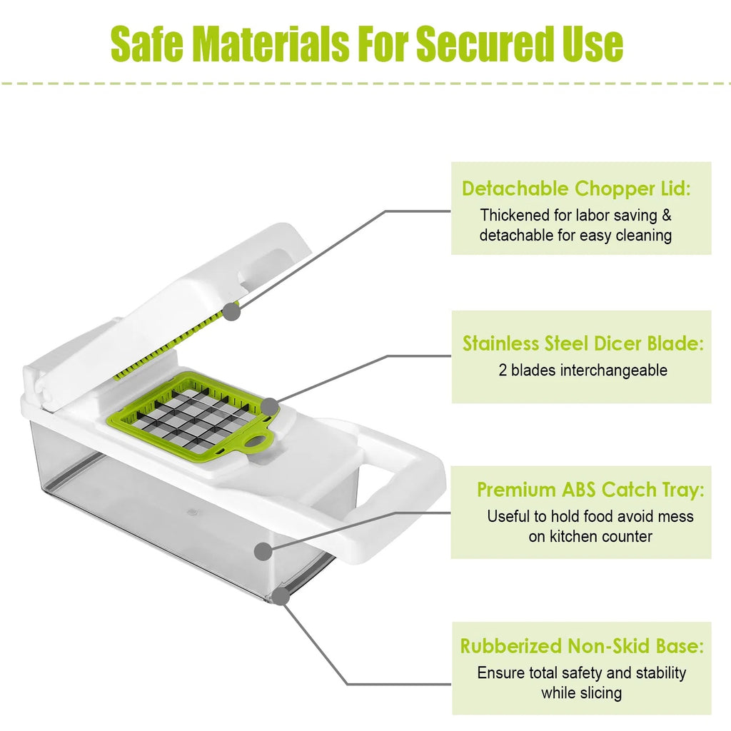 12 i 1 Grönsakshackare med Behållare – Köksverktyg för Skivning, Tärning, Rivning, Skalning och Äggsepareringor, handskydd för Lök, Sallad och Potatis – GPCT2055Pro